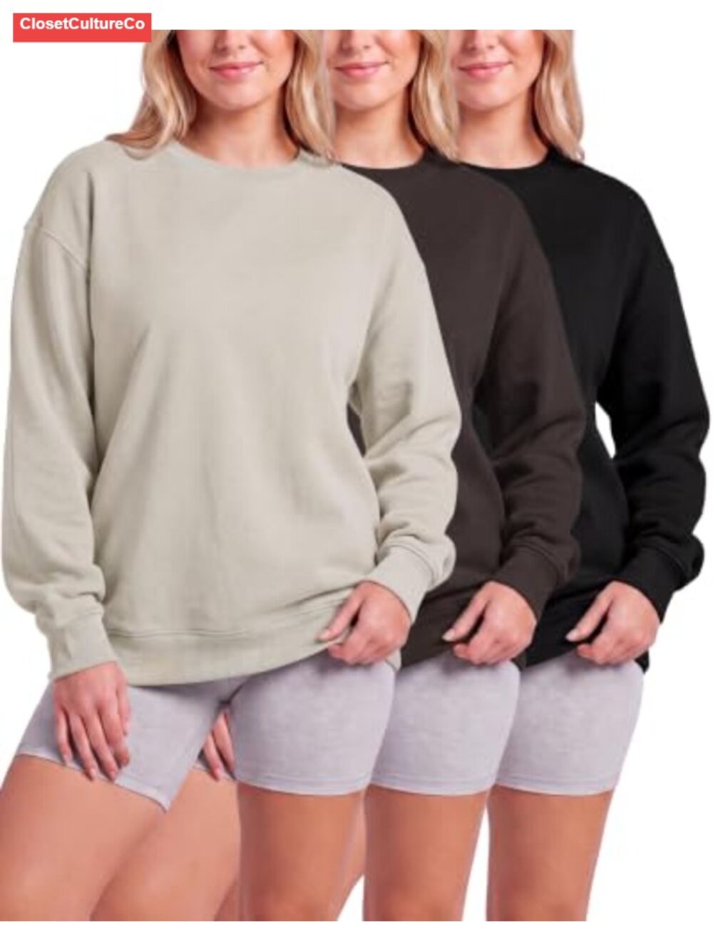 Oversized Fleece Crewneck Sweatshirt Pullover 3 Pack Women's S-XXL